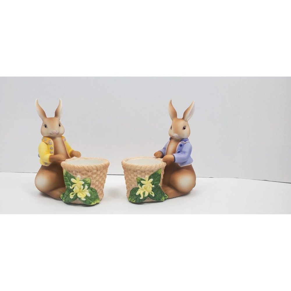 Party Lite Bertie & Bea Votive Candle Holders Ceramic Easter Bunny P7735 New